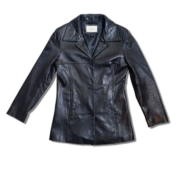 Hathaway Vintage Black Leather Buttery Soft Button-Up Fitted Jacket Coat - Picture 4 of 9